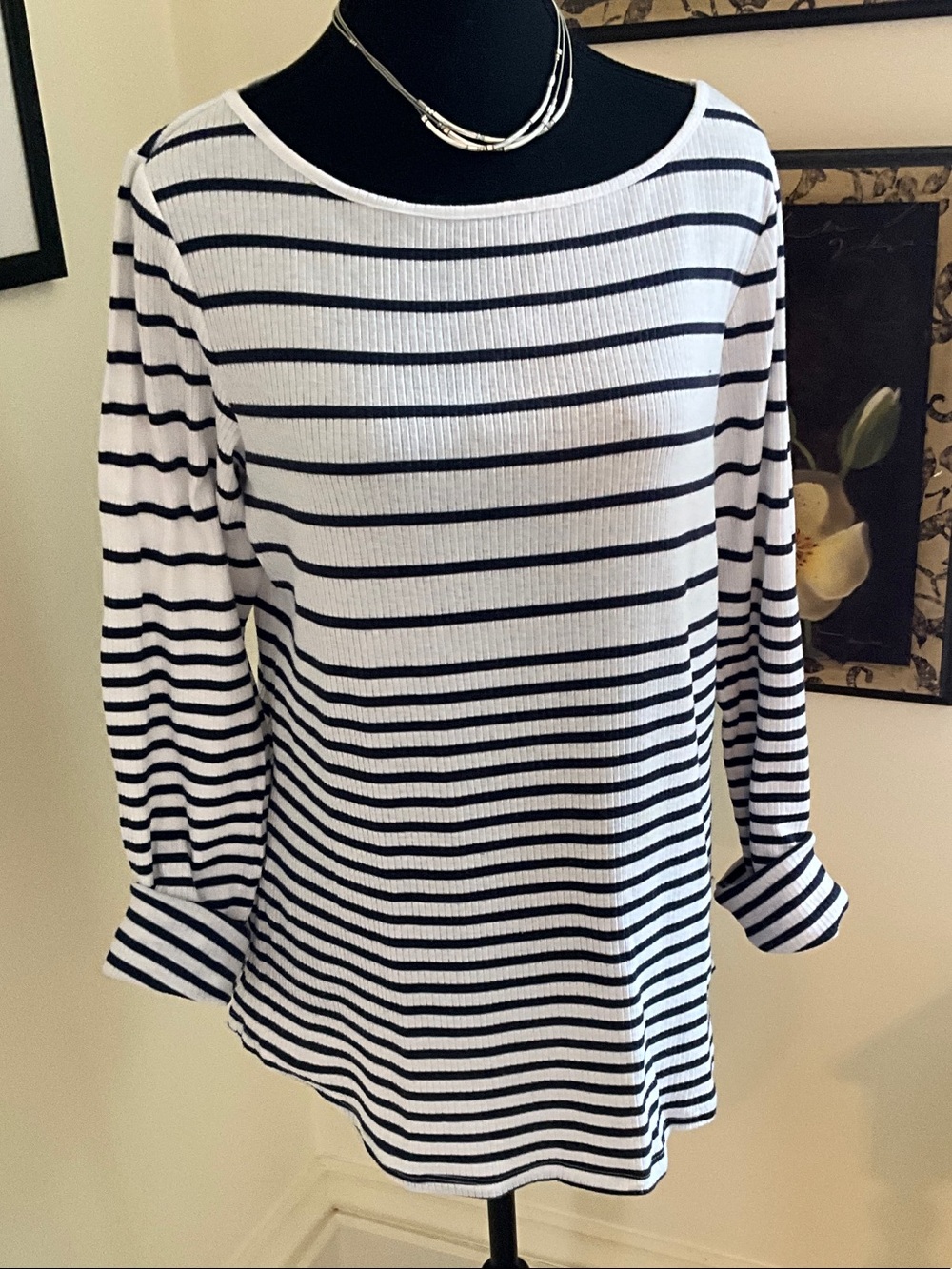 Tommy Bahama Navy and White Striped Long-Sleeve Tee